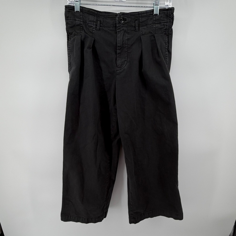 Maeve Anthropologie Black Pleated Wide Leg Cropped Pants Size 4‎